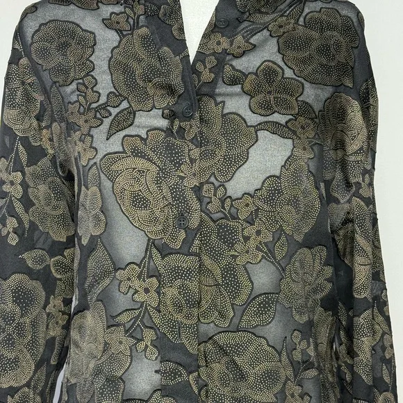 Saint + Sophia Sheer Black/gold Floral Button-Front Blouse - stunning!! - Picture 2 of 8